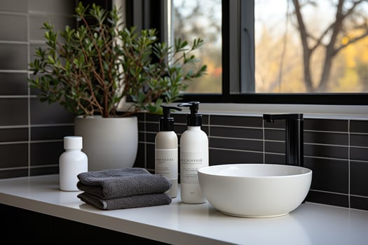 AI generated toiletries and bath accessories professional photography photo