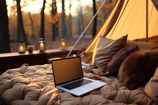 AI generated working in bed with laptop professional photography photo