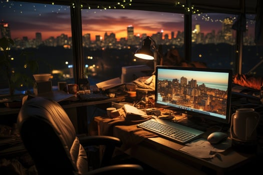 AI generated working in bed with laptop professional photography photo