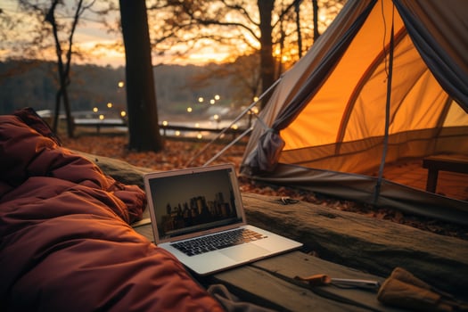 AI generated working in bed with laptop professional photography photo