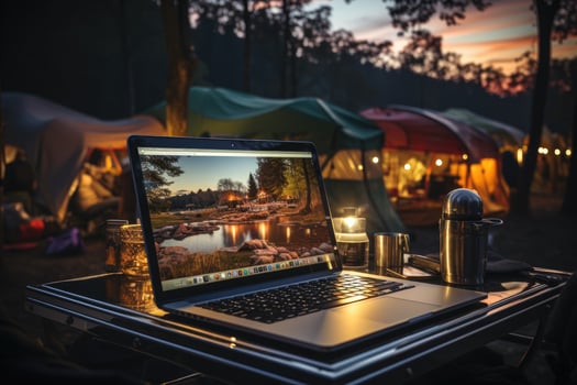AI generated working in bed with laptop professional photography photo