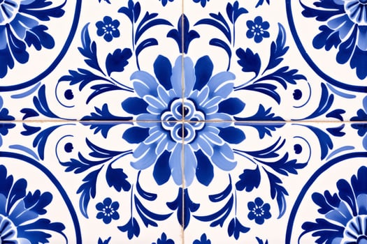AI generated Traditional ornate portuguese decorative tiles. Colorful vintage ceramic tiles. Mosaic wall with square tiles. Generative AI photo