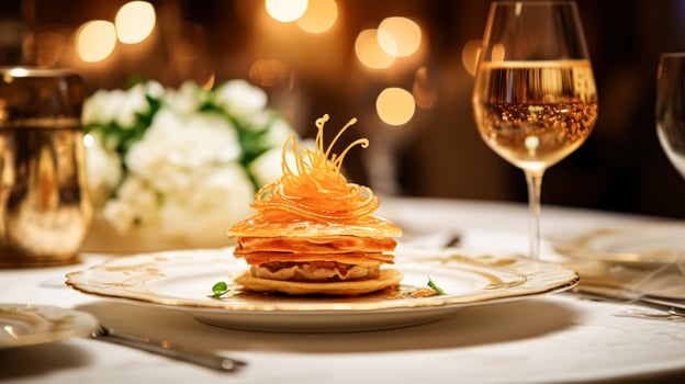 AI generated Exquisite main course meal at a luxury restaurant, wedding food catering and English cuisine photo