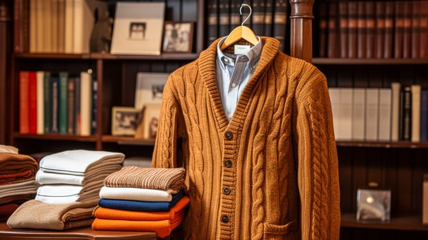AI generated Menswear store in English countryside style, autumn winter clothing collection photo