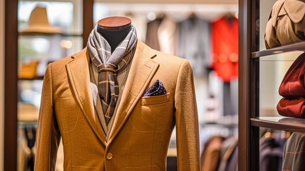 AI generated Menswear store in English countryside style, autumn winter clothing collection photo