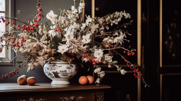 AI generated Floral arrangement with winter, autumn or early spring botanical plants and flowers photo