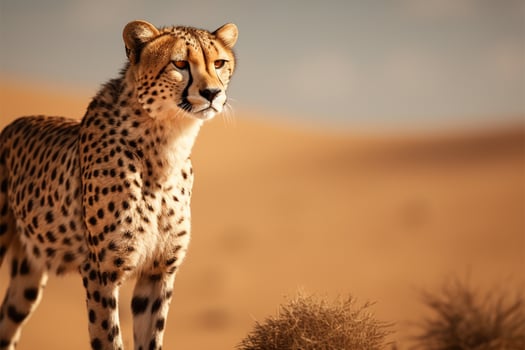 AI generated Desert scene with a cheetah, offering open areas for text photo