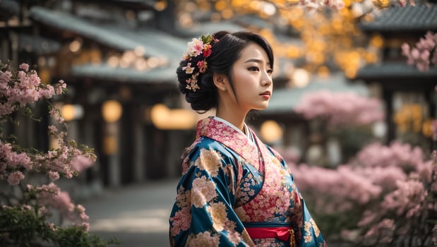 AI generated Portrait of a beautiful Japanese girl, flower photo