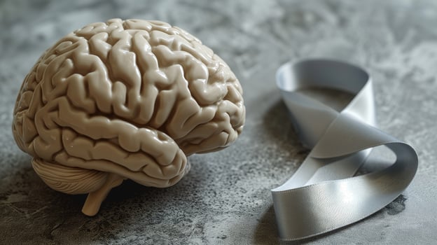 AI generated Human brain model with awareness ribbon photo