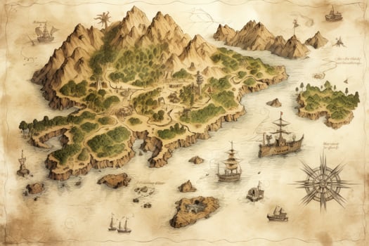 AI generated Old map of the island of Mallorca, Spain. Vintage style, An old treasure map leading to a mysterious island, AI Generated photo