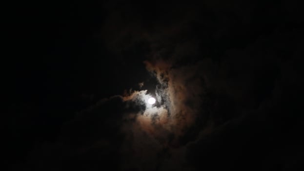 Beautiful magic blue night sky with clouds and full moon photo
