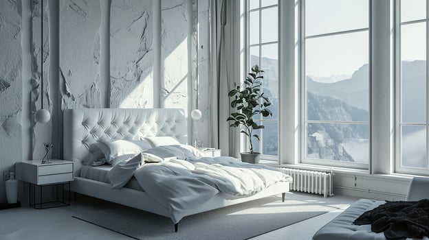 AI generated Bedroom interior design minimal aesthetic 3d rendered photo