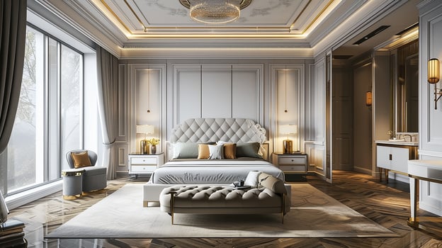 AI generated Bedroom interior design minimal aesthetic 3d rendered photo