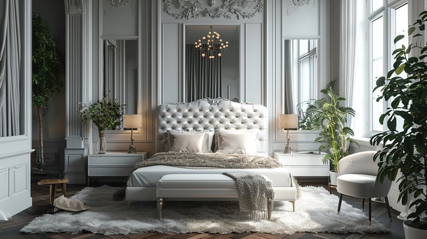 AI generated Bedroom interior design minimal aesthetic 3d rendered photo