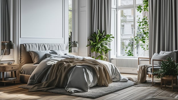 AI generated Bedroom interior design minimal aesthetic 3d rendered photo