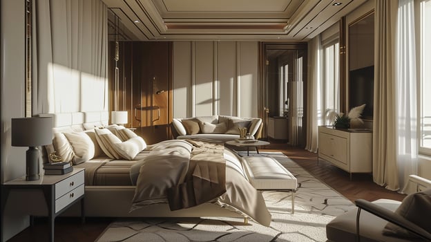 AI generated Bedroom interior design minimal aesthetic 3d rendered photo