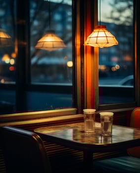 AI generated Coffee cup in a cafe on the background of a night city photo