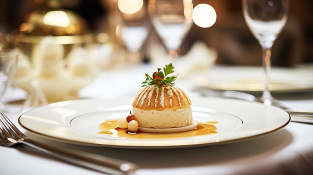 AI generated Exquisite main course meal at a luxury restaurant, wedding food catering and English cuisine photo