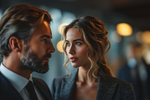 AI generated Businessmen and women talking together in a vibrant conversation, business meeting image photo
