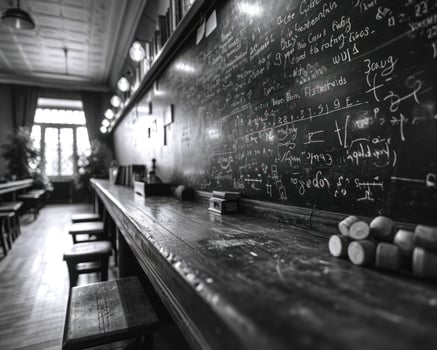 AI generated Chalkboard displaying an array of symbols and information, educational photo
