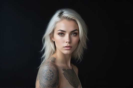 AI generated Portrait of a woman with a body full of artistic tattoos photo
