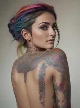 AI generated Portrait of a woman with a body full of artistic tattoos photo