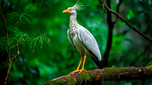 AI generated A secretarybird standing on a branch in the rainforest. photo