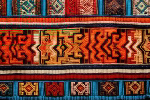 AI generated Ancient Inca textile, showcasing the intricate patterns and vibrant colors. Textile from Mexico photo
