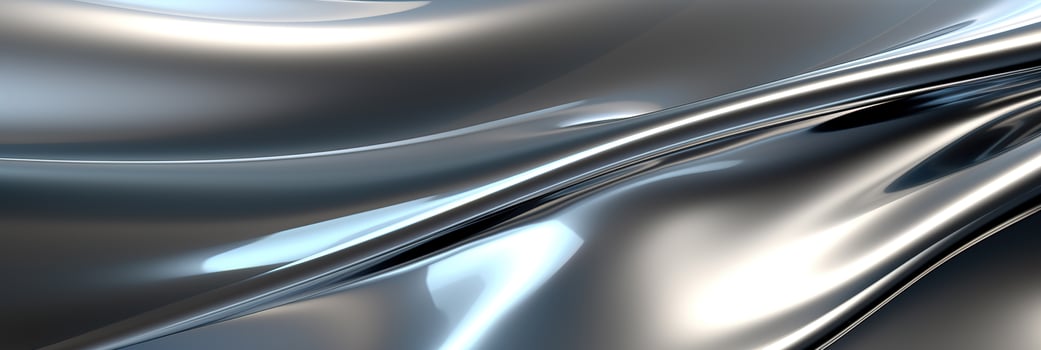 AI generated steel abstract glossy surface of silver or aluminum metal wave texture banner, smooth chrome metallic background photo
