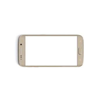 Mobile phone - Front - Horizontal - Gold isolated on white background photo
