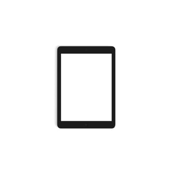 Black Tablet empty display with blank screen isolated on background for ads rotated photo