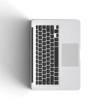 Laptop opened display with blank screen isolated on white background for ads top view image rotated photo