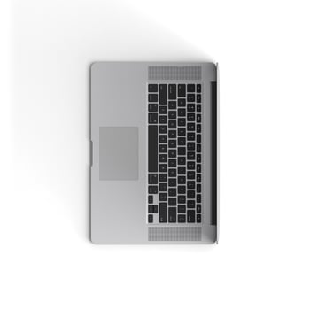 Laptop opened display with blank screen isolated on white background for ads top view image left side photo