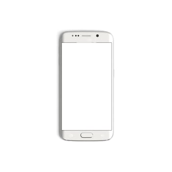 Mobile phone empty display with blank screen isolated on white background for ads - Front - Vertical - White copy photo