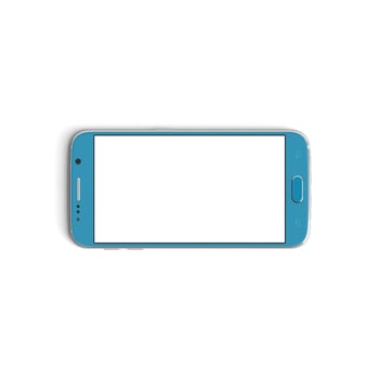 Mobile phone empty display with blank screen isolated on white background for ads - Front - Horizontal - Blue photo