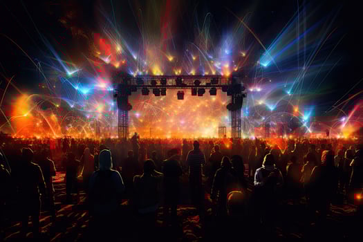 AI generated Stage lights and crowd of people at a music festival. Concert background, AI Generated photo
