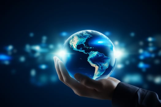 AI Generated Hand hands holding earth planet hologram infographics ecology ai artificial intelligence cyberspace climate pollution protection nature care responsibility environmentalism technology photo