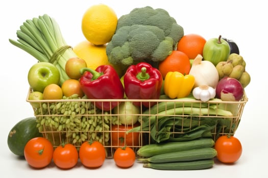 AI Generated Grocery store cart basket fresh vegetables shopping fruits natural farmer diet groceries food freshness handful clean cultivated juicy vegetable fit organic healthy vitaminized products photo