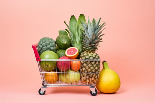 AI Generated Grocery store cart basket fresh vegetables shopping fruits natural farmer diet groceries food freshness handful clean cultivated juicy vegetable fit organic healthy vitaminized products photo