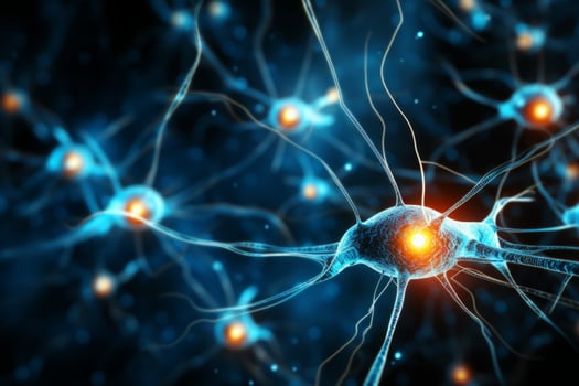 AI Generated Neuron cells neural network under microscope neuro research science brain signal information transfer human neurology mind mental impulse biology anatomy microbiology intelligence photo