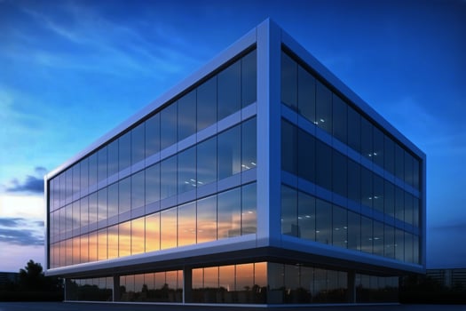 AI Generated Modern office building business sustainable architecture urban project window design glass city corporate exterior structure facade center commercial futuristic downtown outdoors photo