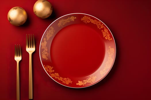 AI generated Culinary Elegance Woman Holds a Plate of Chinese New Year Delights photo