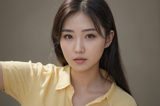 AI generated a beautiful young asian woman in a yellow shirt photo