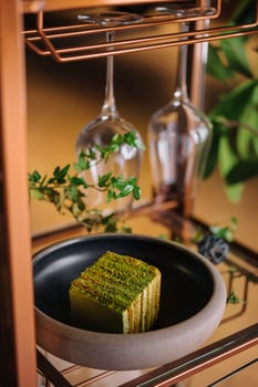 Pistachio cake with cream and pistachios photo