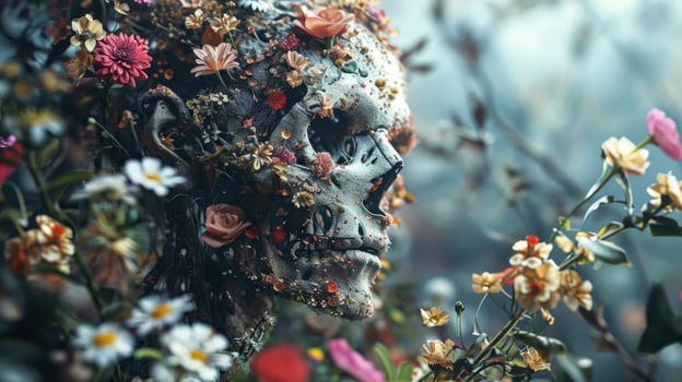 AI generated Human made with flowers photo
