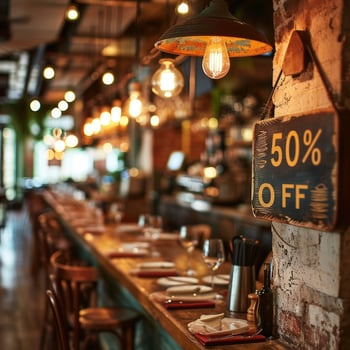 AI generated Sign with the text 50 off at the restaurant photo