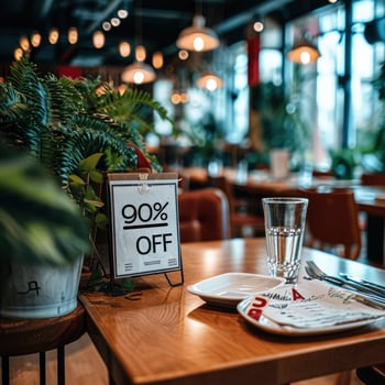 AI generated Sign with the text 90 off at the restaurant photo