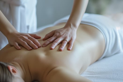 AI generated Close-up of a young woman receiving back massage in spa salon photo