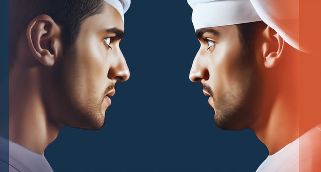 AI generated Intense Discussion Between Two Arab Men in Traditional Attire photo