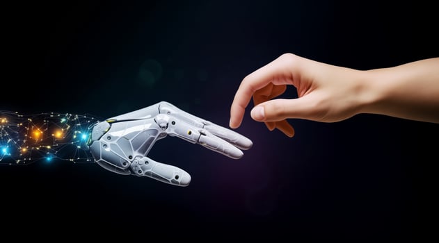 AI generated Integration of Humanity and Robotics through a Symbolic Hand Connection photo